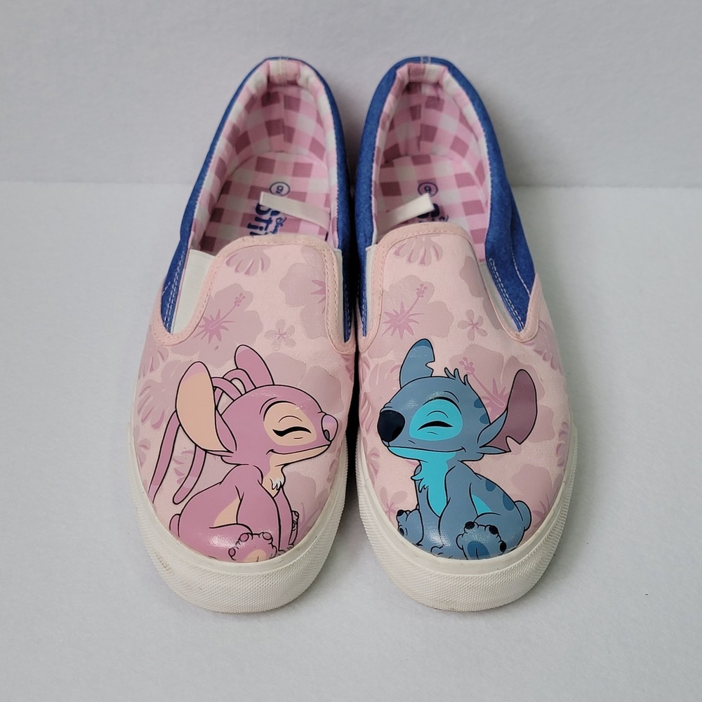 Disney Stitch & Angel Low Top Slip-on Sneakers Pink Shoes Ground Up Women's Sz 9